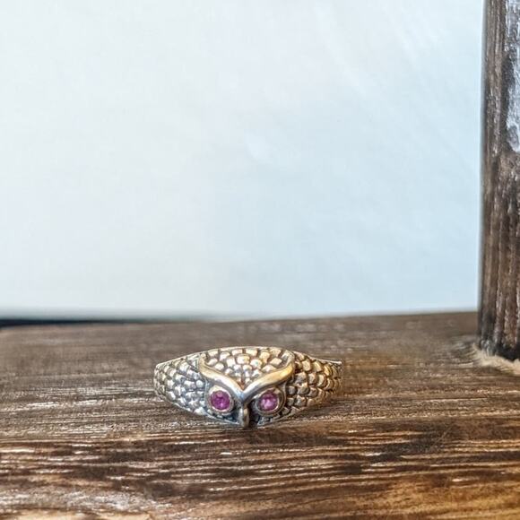 925 Sterling Red Spinel Eyed Owl Ring Sz 5-5.25 - Picture 1 of 8